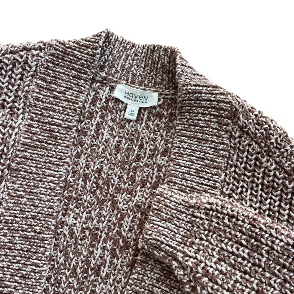 HAVEN WELL WITHIN XS Brown White Marled Chunky Knit Open Cocoon Cardigan Sweater
